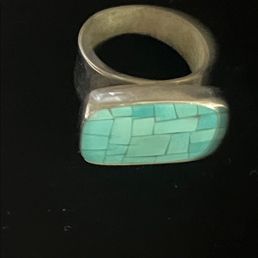 Mine Finds by Jay King Turquoise Mosaic Inlay Sterling Ring - Aqua